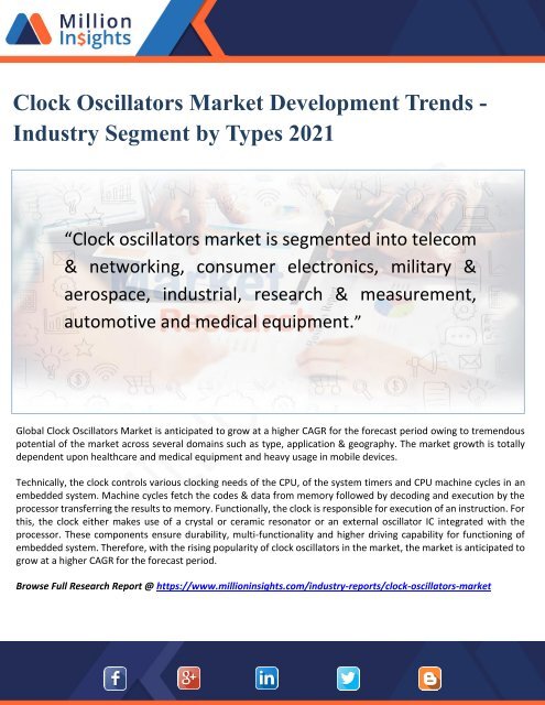 Clock Oscillators Market Development Trends and  Segment by Types 2021