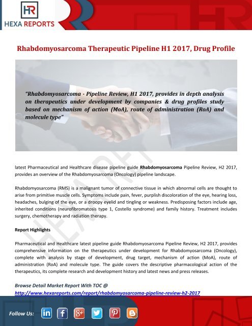 Rhabdomyosarcoma Therapeutic Pipeline H1 2017, Drug Profile