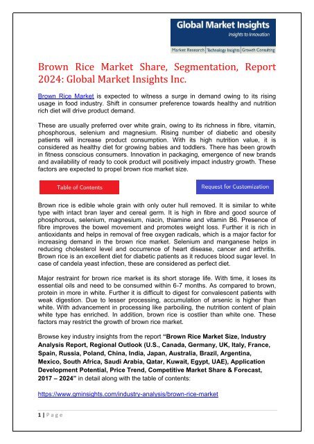 Brown Rice Market Brown Rice Market Share, Segmentation, Report 2024