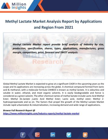 Methyl Lactate Market Analysis Report by Applications and Region From 2021