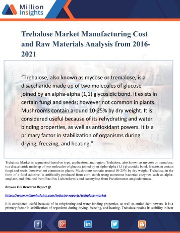 Trehalose Market Manufacturing Cost and Raw Materials Analysis from 2016-2021