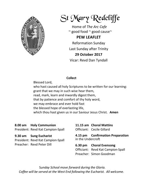 St Mary Redcliffe Pew Leaflet - October 29 2017 