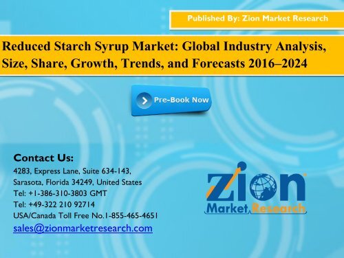 Reduced Starch Syrup Market