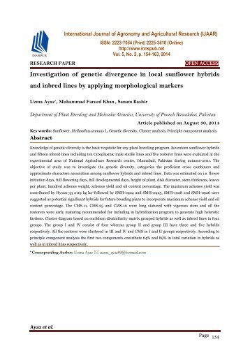 Investigation of genetic divergence in local sunflower hybrids and inbred lines by applying morphological markers