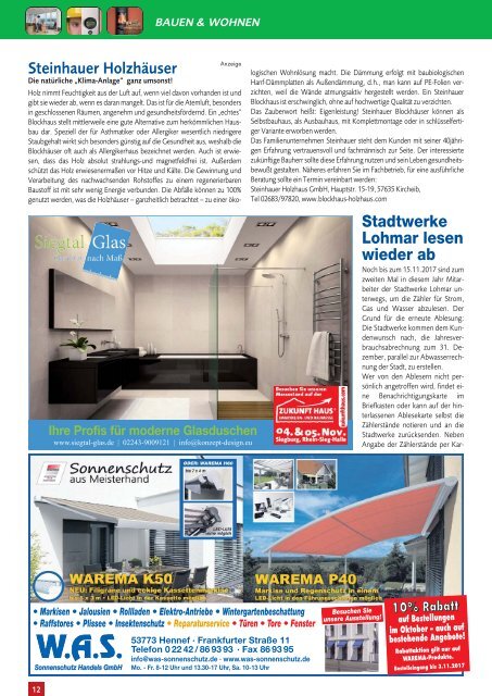 Stadtmagazin für Siegburg, Lohmar und Neunkirchen-Seelscheid, Ausgabe 10 / November 2017