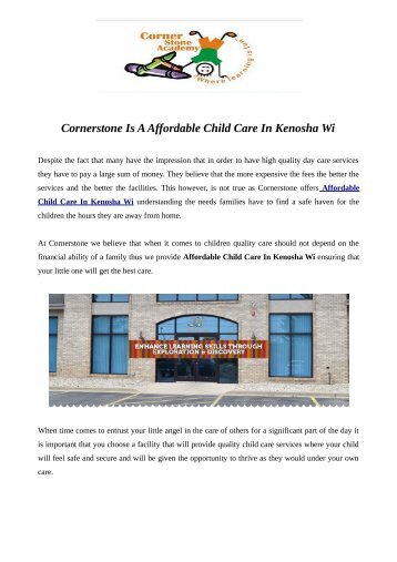 Cornerstone Is A Affordable Child Care In Kenosha Wi