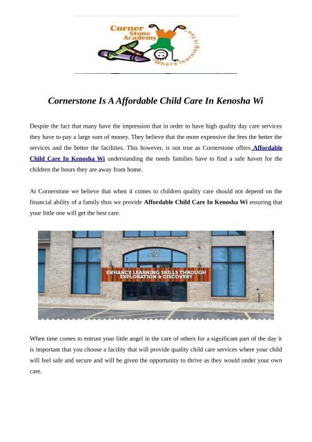 Cornerstone Is A Affordable Child Care In Kenosha Wi