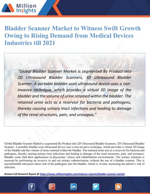 Bladder Scanner Market to Witness Swift Growth Owing to Rising Demand from Medical Devices Industries till 2021