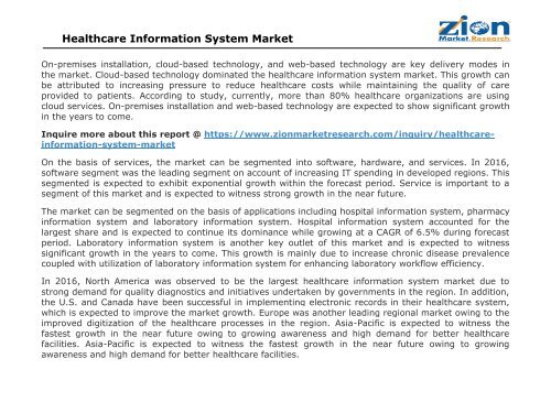 Global Healthcare Information System Market, 2016 – 2021