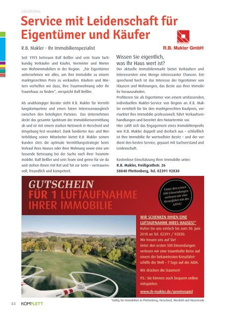 Komplett. Das Sauerlandmagazin. Zwischen Verse und Sorpe. Ausgabe September/Oktober 2017