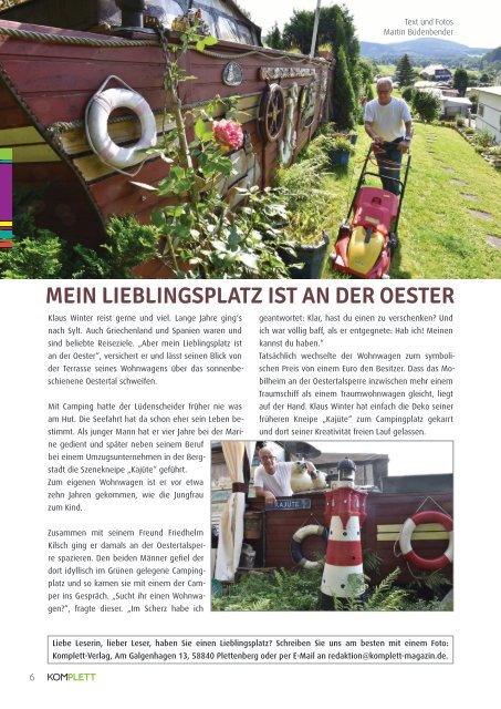 Komplett. Das Sauerlandmagazin. Zwischen Verse und Sorpe. Ausgabe September/Oktober 2017
