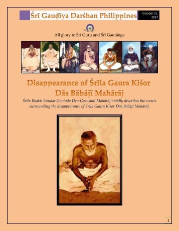 Disappearance of Srila Gaura Kisor Das Babaji Maharaj