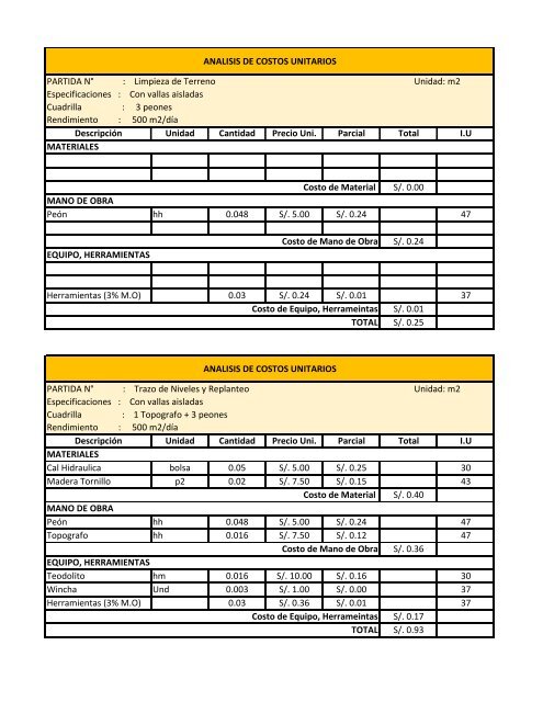 Analisis de Precios Unitarios