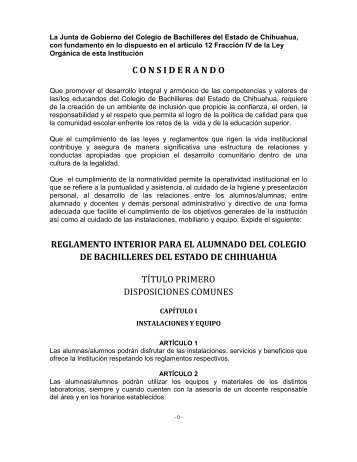Reglamento Interior de Alumnos del COBACH (OCTUBRE 2015)