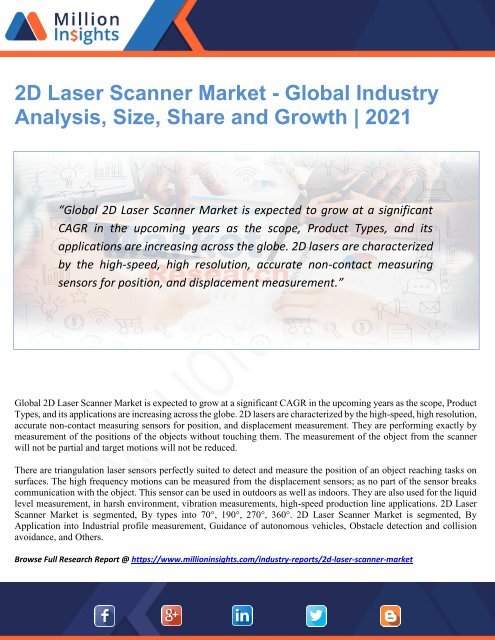 2D Laser Scanner Market Size, Share and Growth till 2021