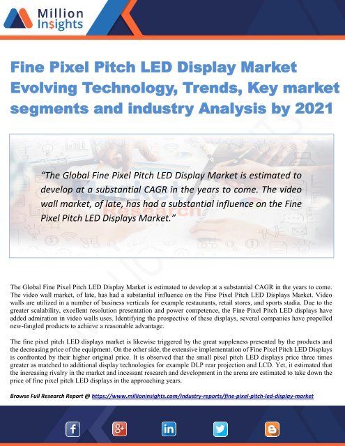 Fine Pixel Pitch LED Display Market Evolving Technology, Trends, Key market segments and industry Analysis by 2021