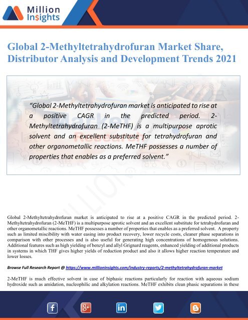 Global 2-Methyltetrahydrofuran Market Share, Distributor Analysis and Development Trends 2021