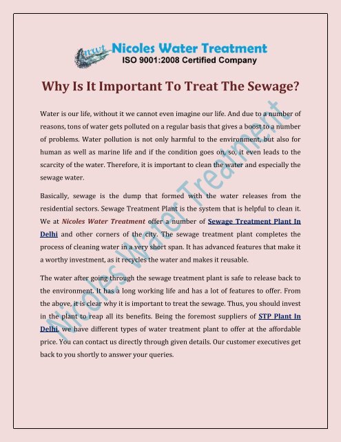 Why Is It Important To Treat The Sewage