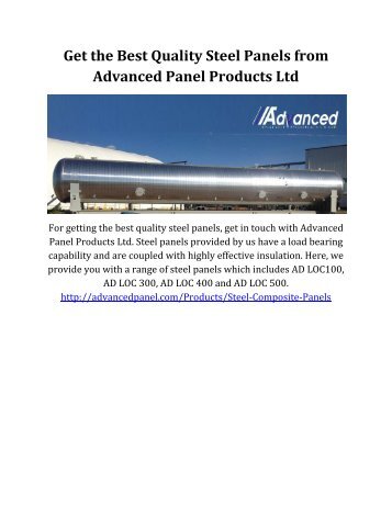 Get the Best Quality Steel Panels from Advanced Panel Products Ltd