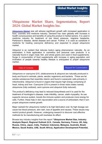 Ubiquinone Market Share, Segmentation, Report 2024