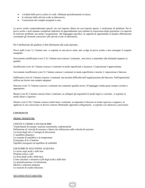 Programmazione del Dipartimento di Scienze Naturali