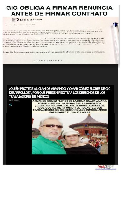 GIG DESARROLLOS INMOBILIARIOS HISTORIAL DE ABUSO Violaciones a la Ley Maltrato y Humillaciones a Empleados - Viviendas de Bajo Nivel y Construcciones en Entornos Inseguros