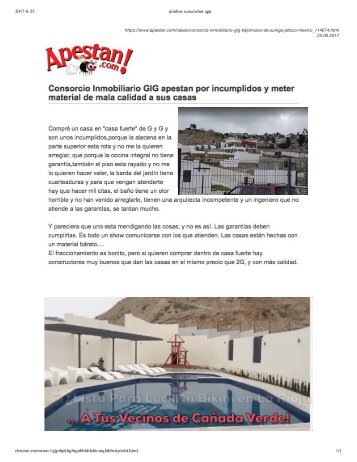 Kami Export - Ojo Acusan a GIG, Desarrollador de La Rioja Tijuana y Coto Bahia - De No Cumplir con sus Promesas y de Entregar Casas Mal Hechas y de Mala Calidad