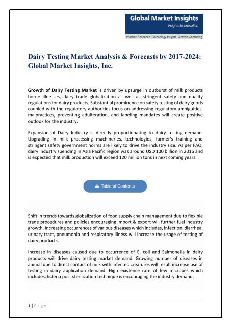 Pdf for Dairy Testing Market