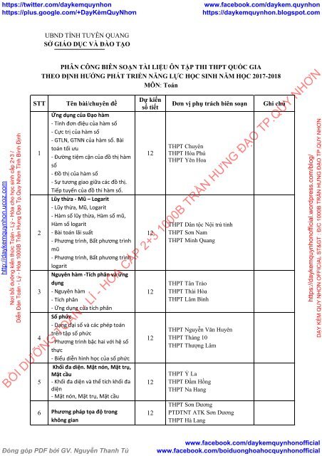 TÀI LIỆU ÔN TẬP THI THPT QUỐC GIA THEO ĐỊNH HƯỚNG PHÁT TRIỂN NĂNG LỰC HỌC SINH NĂM HỌC 2017-2018 MÔN TOÁN SỞ GIÁO DỤC VÀ ĐÀO TẠO UBND TỈNH TUYÊN QUANG