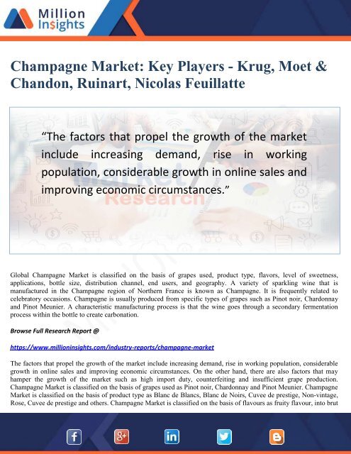 Champagne Market- Key Players - Krug, Moet &amp; Chandon, Ruinart, Nicolas Feuillatte