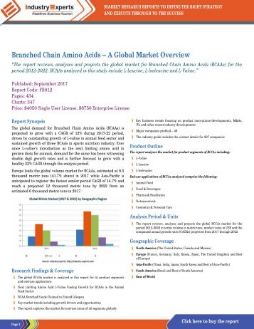 Branched Chain Amino Acids - A Global Market Overview