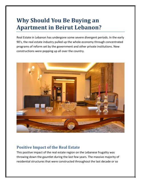 Why Should You Be Buying an Apartment in Beirut Lebanon