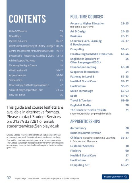 Shipley College Full-time Prospectus 2018-19