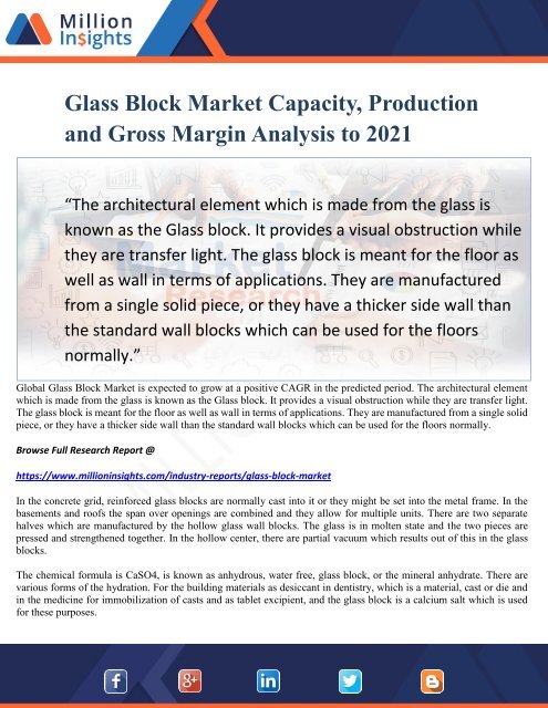 Glass Block Market Capacity, Production and Gross Margin Analysis to 2021