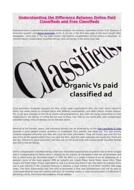Understanding the Difference Between Online Paid Classifieds and Free Classifieds