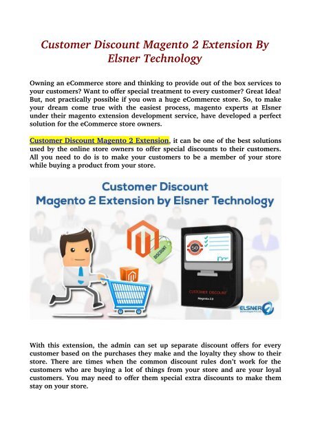 Customer Discount Magento 2 Extension By Elsner Technology