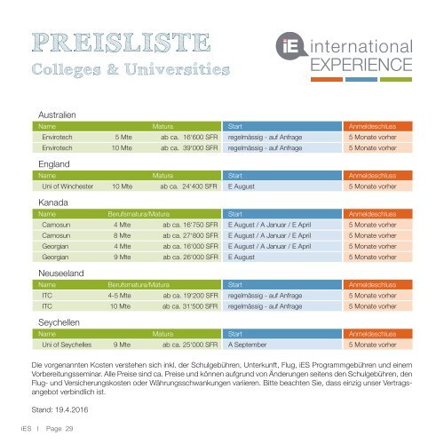 iES Colleges 21X21 inkl-Preisliste