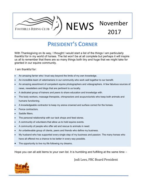 November 2017 FRC Member Newsletter