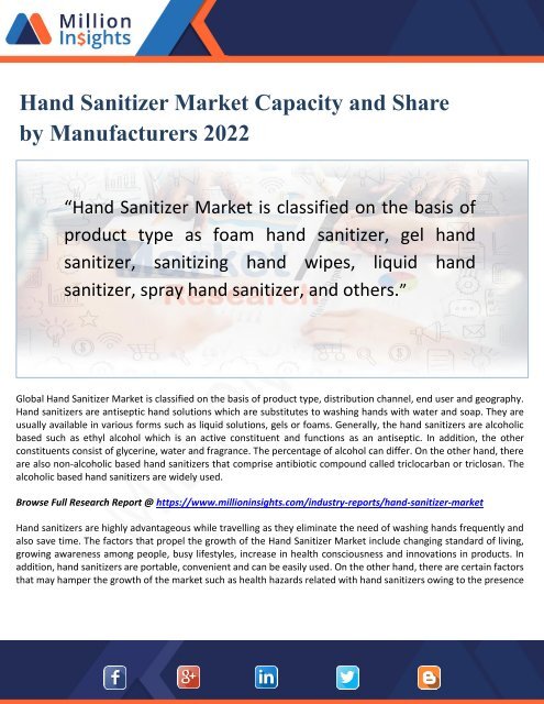 Hand Sanitizer Market Capacity and Share by Manufacturers 2022