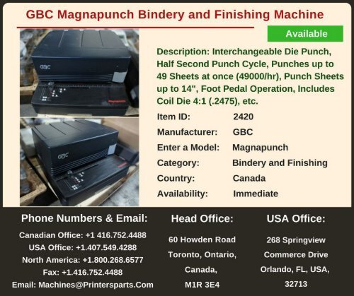 Buy Used GBC Magnapunch Bindery and Finishing Machine