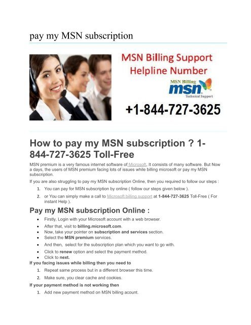 Pay my msn Call toll free 1-844-727-3625
