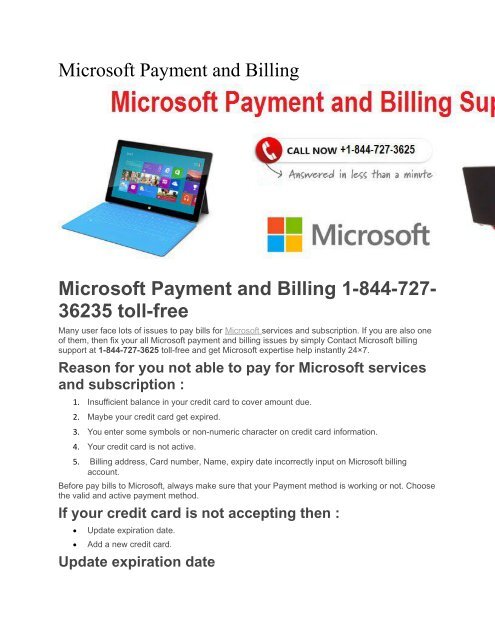 Microsoft billing and support Call toll free 1-844-727-3625