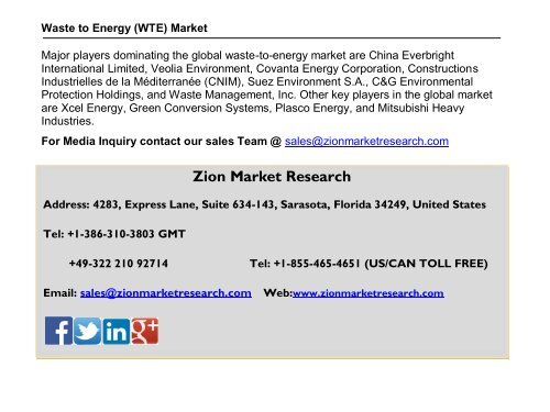 Global Waste to Energy (WTE) Market, 2015-2021