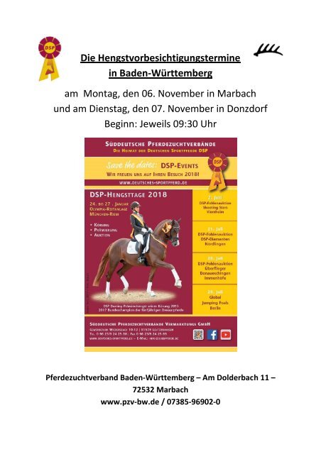 Katalog Hengstvorbesichtigungen Marbach/Donzdorf 2017 Ba-Wü