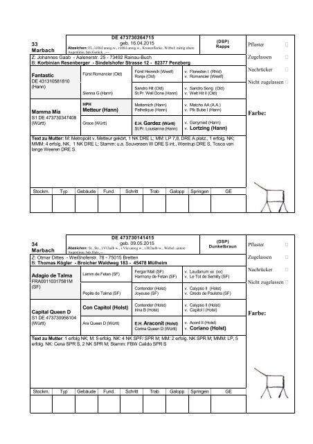 Katalog Hengstvorbesichtigungen Marbach/Donzdorf 2017 Ba-Wü