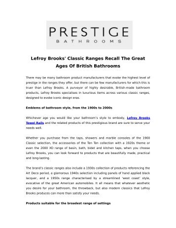 Lefroy Brooks&#039; Classic Ranges Recall The Great Ages Of British Bathrooms