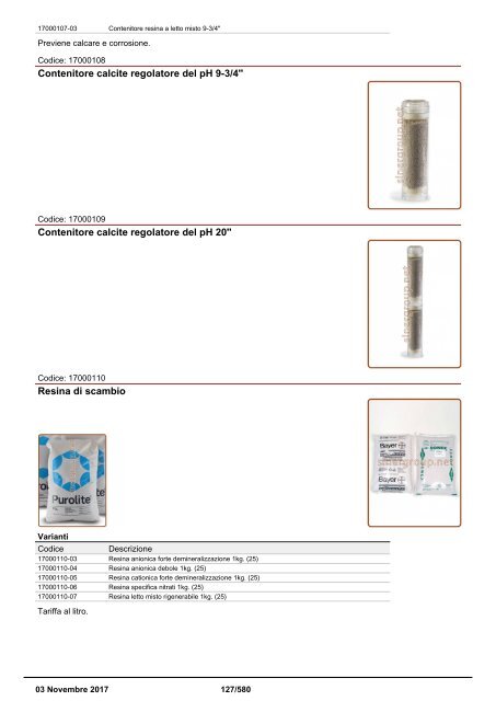 Depuratori Acqua Addolcitori Osmosi Inversa Catalogo 3 novembre 2017