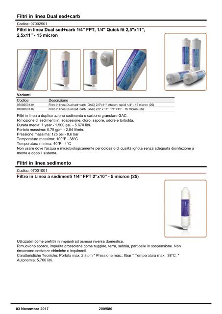 Depuratori Acqua Addolcitori Osmosi Inversa Catalogo 3 novembre 2017