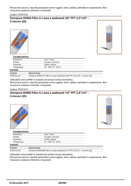 Depuratori Acqua Addolcitori Osmosi Inversa Catalogo 3 novembre 2017