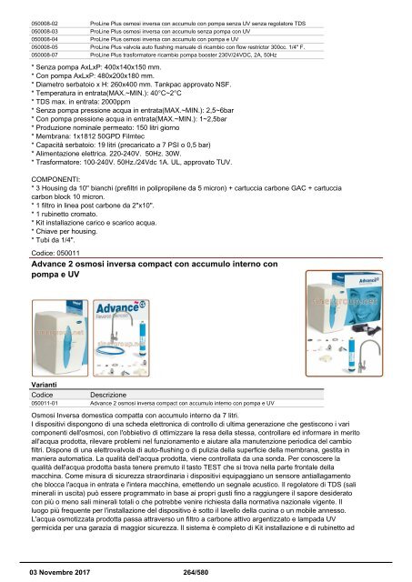 Depuratori Acqua Addolcitori Osmosi Inversa Catalogo 3 novembre 2017